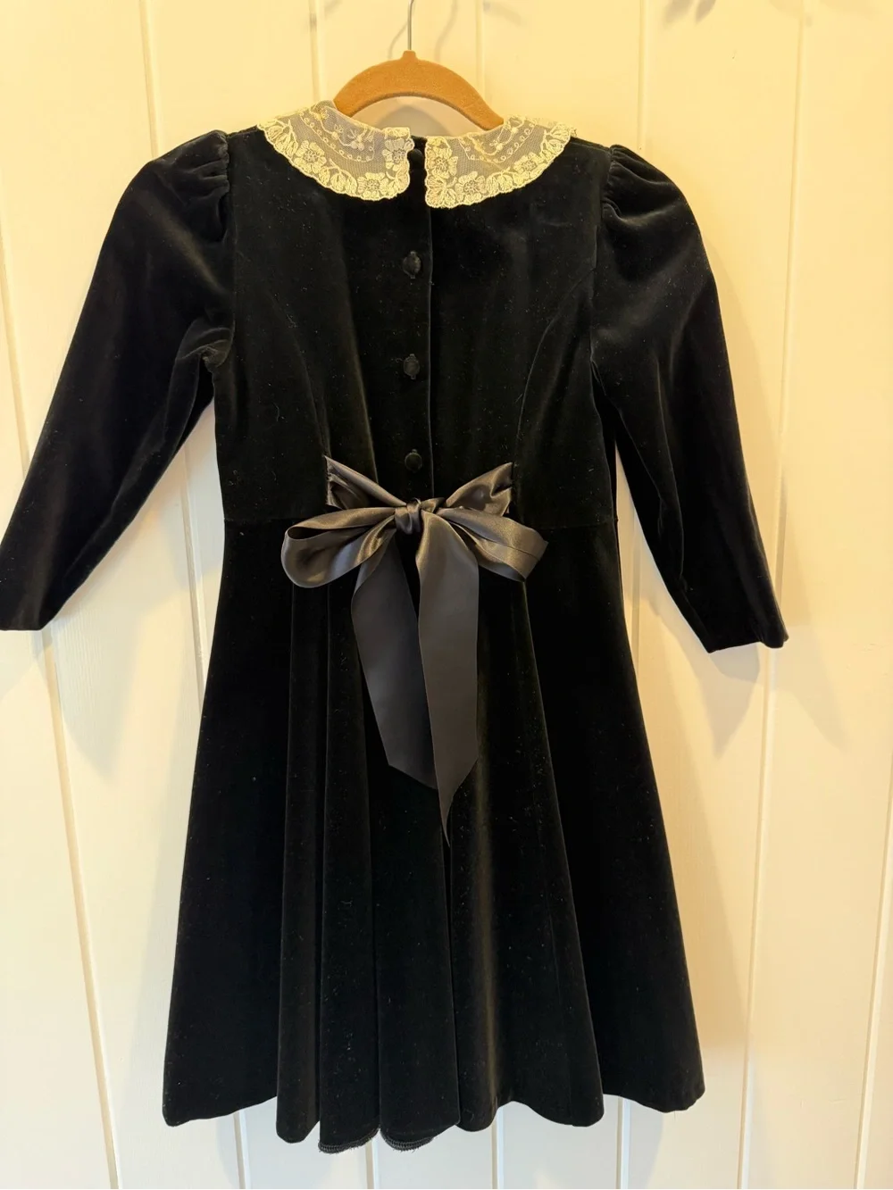 Laura Ashley Black Velvet Dress with Cream Lace Collar